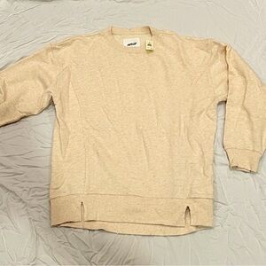 Aerie Cream Distressed Crewneck Sweater